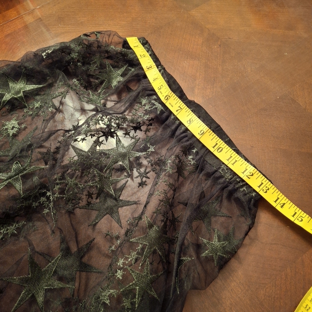 Romwe Black Mesh Sheer Embroidered Stars Maxi Cover-up Skirt Women Size Medium - Picture 13 of 16